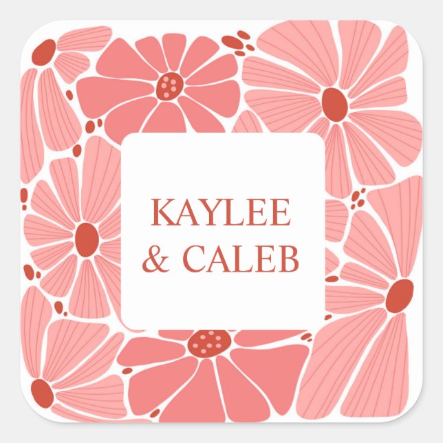 Pegatina Cuadrada Margarita rosa moderna genial (Anverso)