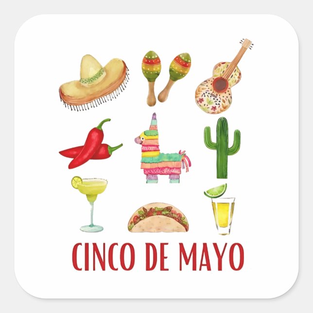 Pegatina Cuadrada Margarita Y Bow Coquette Cinco De Mayo (Anverso)