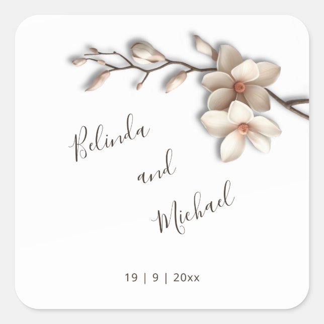 Pegatina Cuadrada Margaritas 3D de Magnolia | Boda (Anverso)