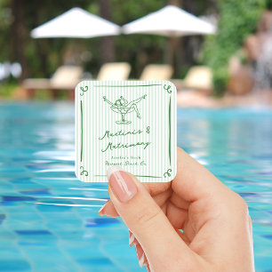 Pegatina Cuadrada Margaritas Verdes y Matrimonio Caprichoso Dibujado