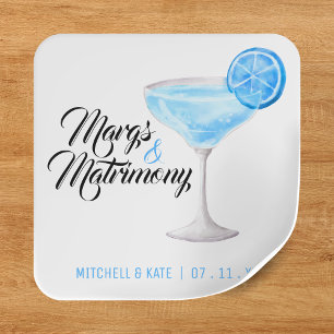 Pegatina Cuadrada Margs & Matrimonia Blue Margarita Bridal Shower