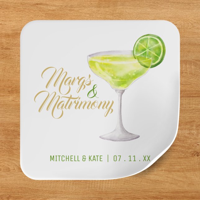 Pegatina Cuadrada Margs & Matrimony Green & Gold Bridal Shower (Margs & Matrimony Green & Gold Bridal Shower Square Sticker
)