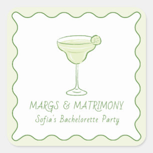 Pegatina Cuadrada "Margs & Matrimony" Lime Bachelorette Mini Tequila