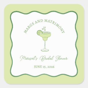 Pegatina Cuadrada "Margs & Matrimony" Margarita Bridal Shower con Li