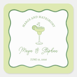 Pegatina Cuadrada "Margs & Matrimony" Simple Lime Margarita Wedding