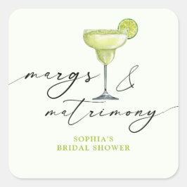 Pegatina Cuadrada Margs y Matrimonio Bridal Shower Lima Verde