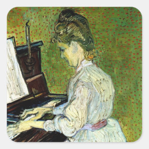 Pegatina Cuadrada Marguerite Gachet al piano de Vincent van Gogh