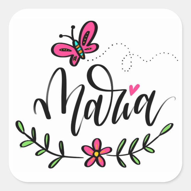 Pegatina Cuadrada María, con letra a mano (Anverso)