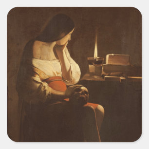 Pegatina Cuadrada Maria Magdalena con una luz de la noche, 1630-35