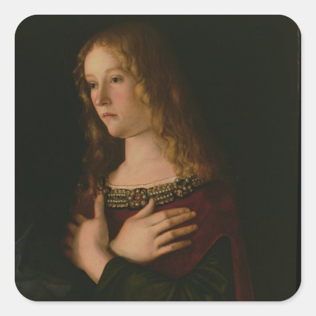 Pegatina Cuadrada María Magdalena, detalle de la Virgen y el Niño w (Anverso)