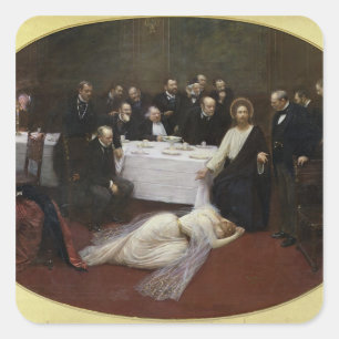 Pegatina Cuadrada María Magdalena en la casa del Fariseo