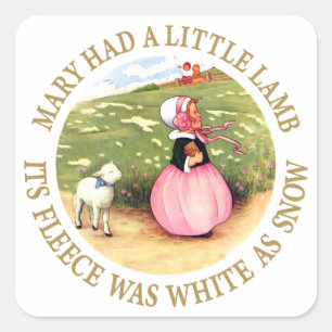 Pegatina Cuadrada Maria tenía un pequeño cordero