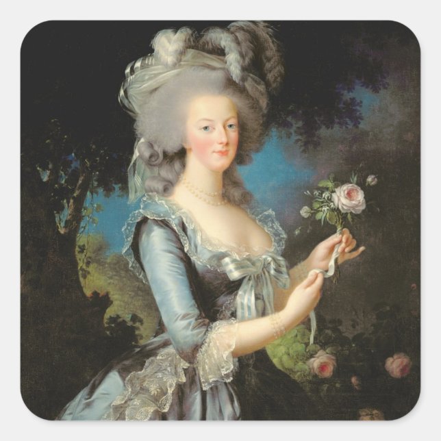 Pegatina Cuadrada Marie Antoinette con Rosa, 1783 (Anverso)