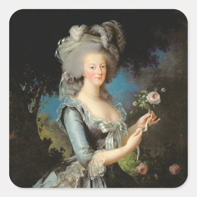 Pegatina Cuadrada Marie Antoinette con Rosa, 1783 (Anverso)