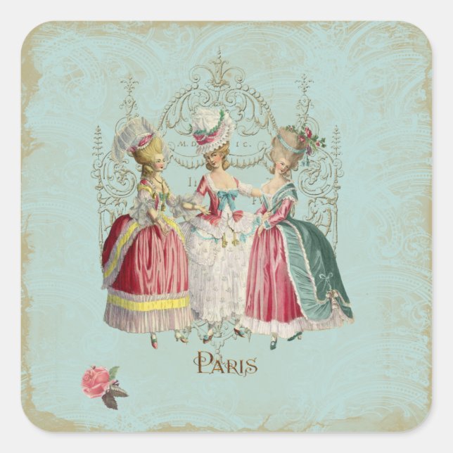 Pegatina Cuadrada Marie Antoinette French Paris Ladies (Anverso)