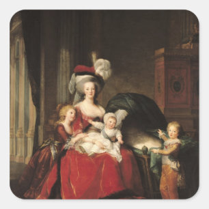 Pegatina Cuadrada Marie-Antonieta y sus niños, 1787