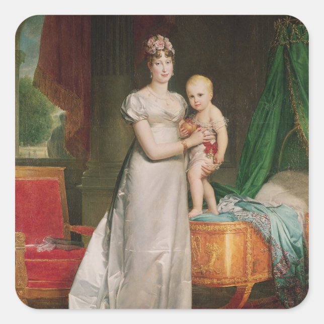 Pegatina Cuadrada Marie Louise y el rey de Roma (Anverso)