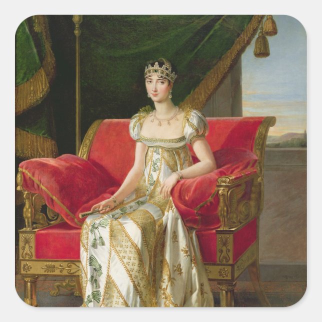 Pegatina Cuadrada Marie Pauline Bonaparte Princess Borghese, 1808 (Anverso)