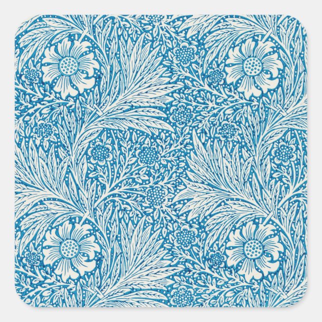 Pegatina Cuadrada Marigold de William Morris, Flores de jardín vinta (Anverso)