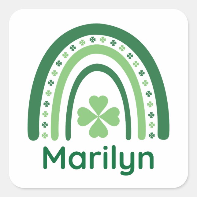 Pegatina Cuadrada Marilyn Name Clover Boho Rainbow (Anverso)