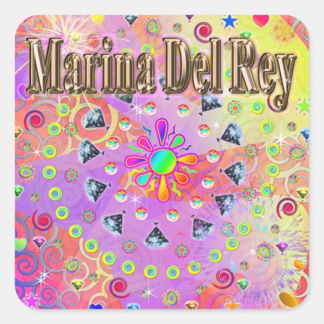 Pegatina Cuadrada Marina Del Rey Lucky Golden Sticker (Anverso)
