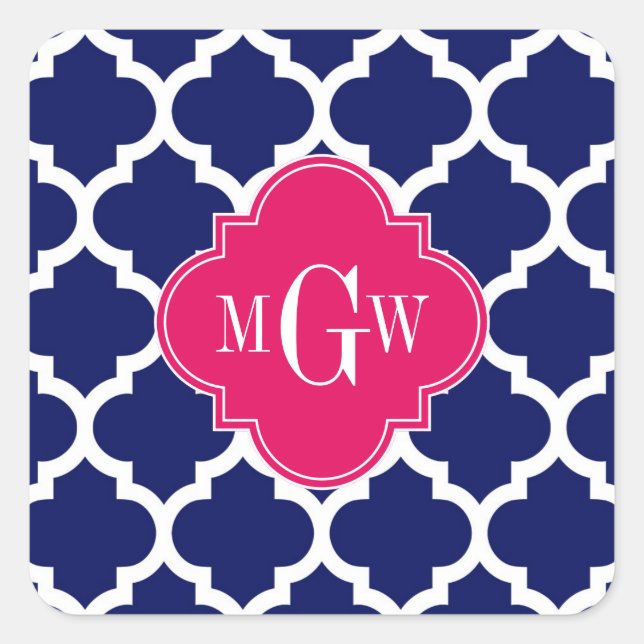 Pegatina Cuadrada Marina qué marroquí #5 frambuesa 3 monograma inici (Anverso)