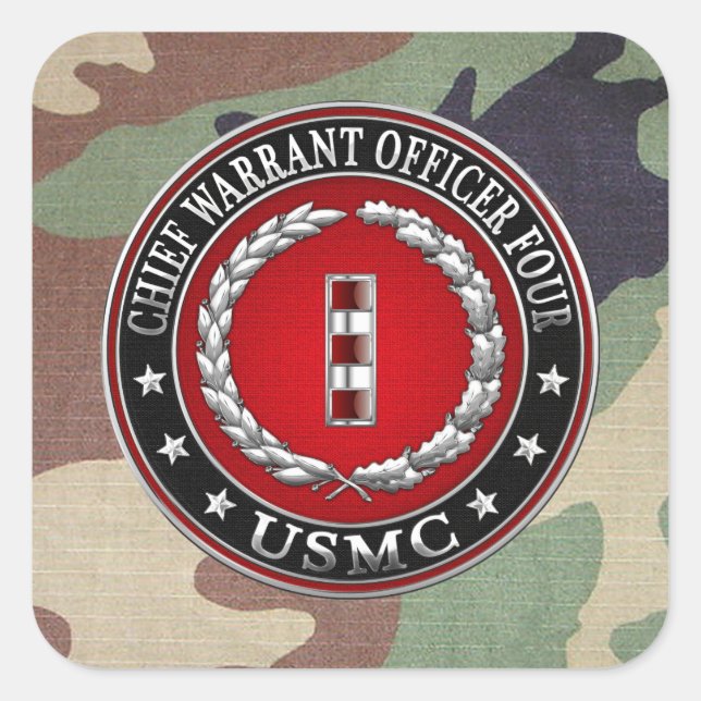 Pegatina Cuadrada Marines de EE. UU.: Jefe de Orden Cuatro (USMC CWO (Anverso)