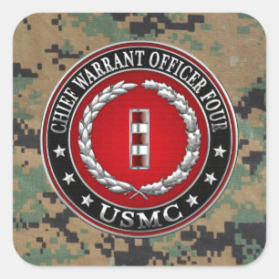 Pegatina Cuadrada Marines de EE. UU.: Jefe de Orden Cuatro (USMC CWO