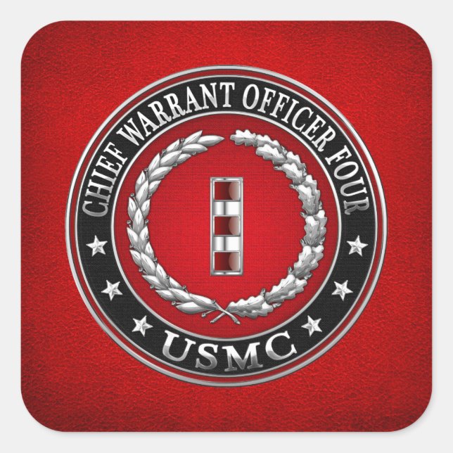 Pegatina Cuadrada Marines de EE. UU.: Jefe de Orden Cuatro (USMC CWO (Anverso)
