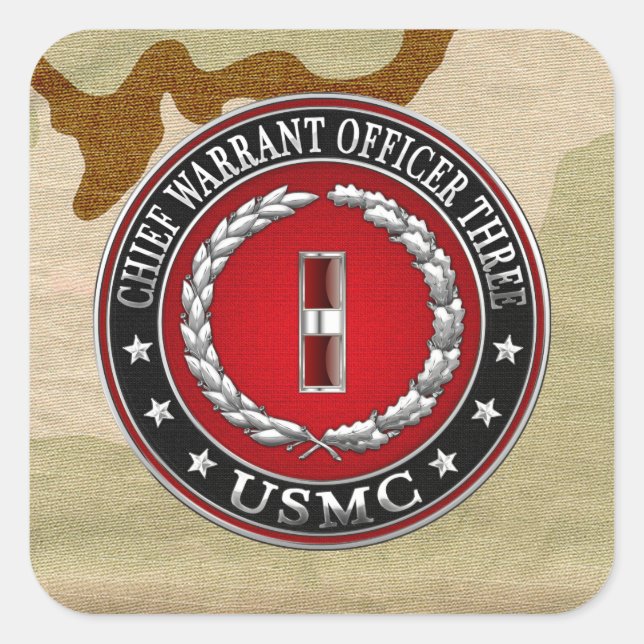 Pegatina Cuadrada Marines de EE. UU.: Orden de Jefe Tres (USMC CWO-3 (Anverso)