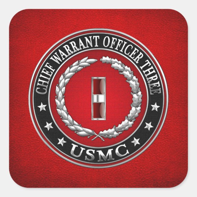 Pegatina Cuadrada Marines de EE. UU.: Orden de Jefe Tres (USMC CWO-3 (Anverso)