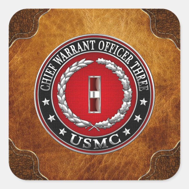 Pegatina Cuadrada Marines de EE. UU.: Orden de Jefe Tres (USMC CWO-3 (Anverso)