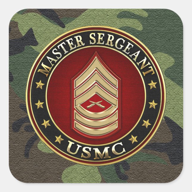 Pegatina Cuadrada Marines de EE.UU.: Sargento mayor (USMC MSgt) [3D] (Anverso)