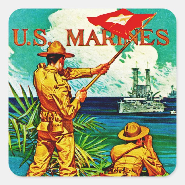 Pegatina Cuadrada Marines de EEUU ~ Bandera de señalización (Anverso)