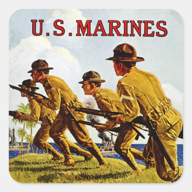 Pegatina Cuadrada Marines de Estados Unidos ~ Soldados del mar (Anverso)