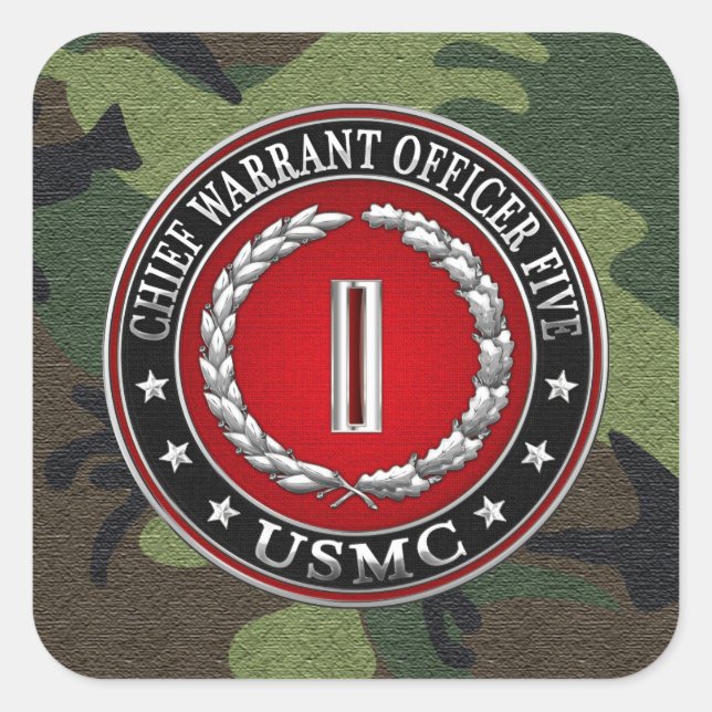 Pegatina Cuadrada Marines estadounidenses: 5 (USMC CWO-5) [3D] (Anverso)