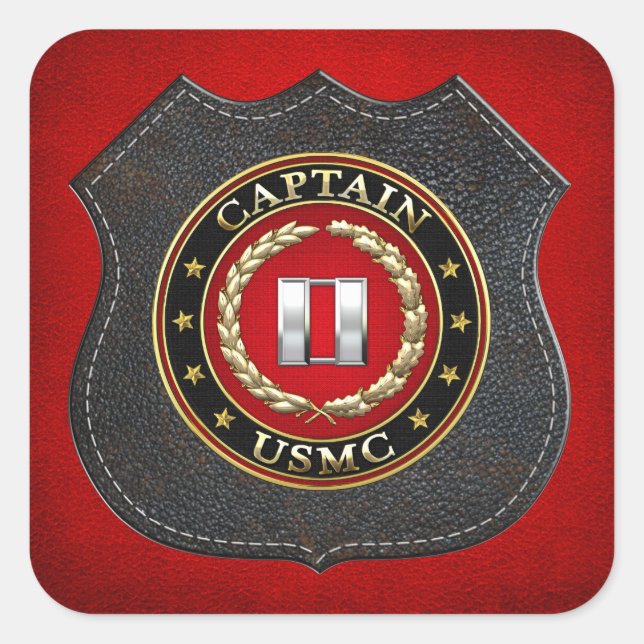 Pegatina Cuadrada Marines Estadounidenses: Capitán (USMC Capt) [3D] (Anverso)