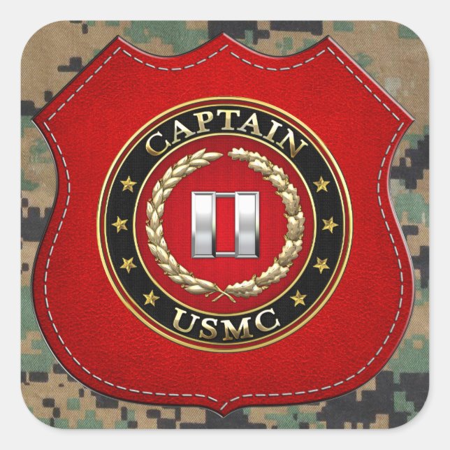 Pegatina Cuadrada Marines Estadounidenses: Capitán (USMC Capt) [3D] (Anverso)