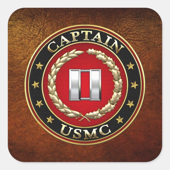 Pegatina Cuadrada Marines Estadounidenses: Capitán (USMC Capt) [3D] (Anverso)