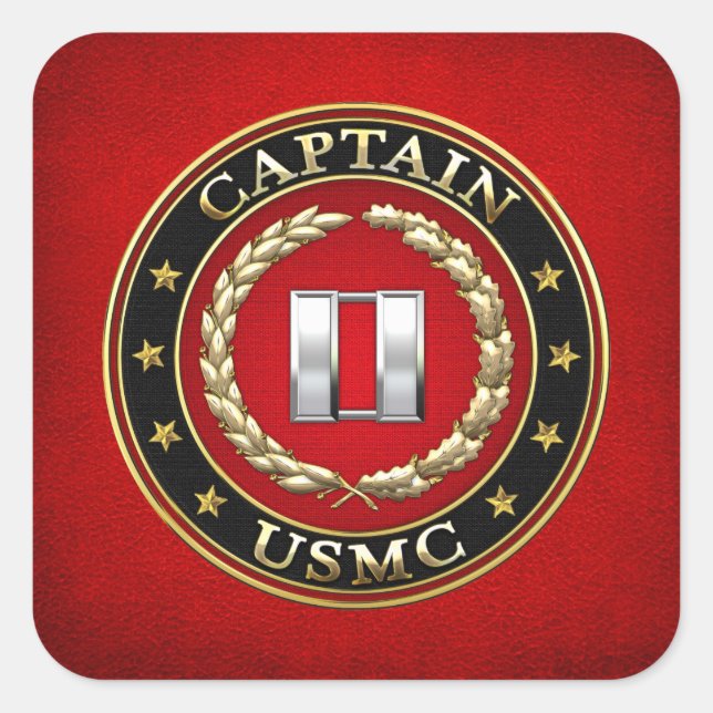 Pegatina Cuadrada Marines Estadounidenses: Capitán (USMC Capt) [3D] (Anverso)
