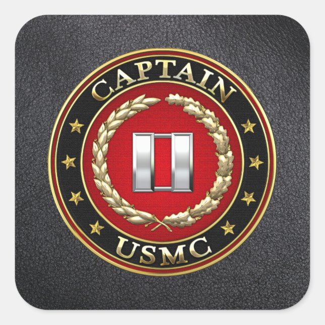 Pegatina Cuadrada Marines Estadounidenses: Capitán (USMC Capt) [3D] (Anverso)