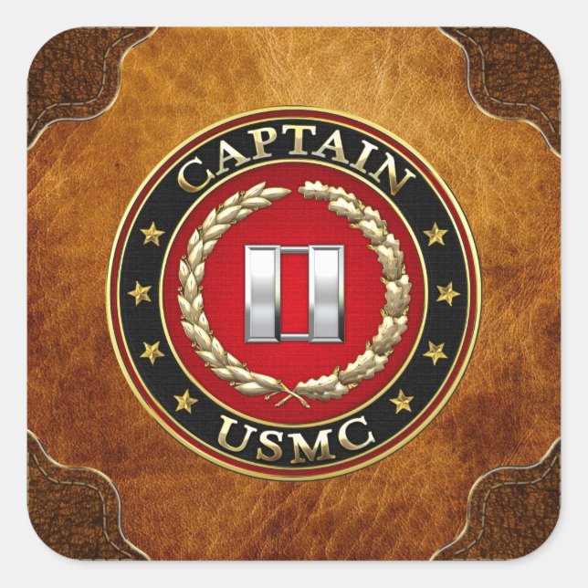 Pegatina Cuadrada Marines Estadounidenses: Capitán (USMC Capt) [3D] (Anverso)