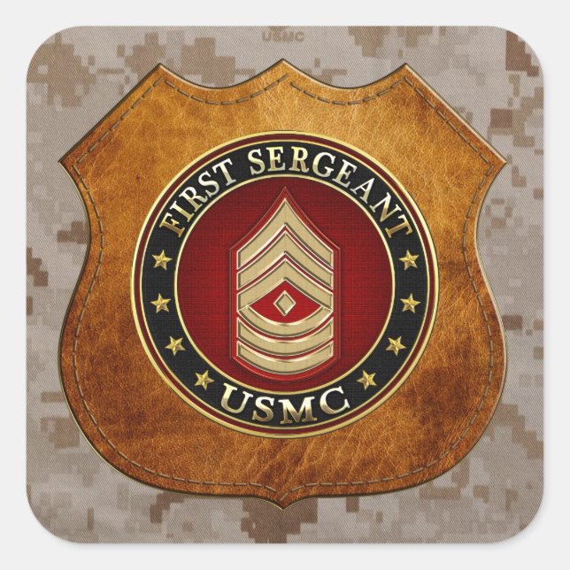 Pegatina Cuadrada Marines Estadounidenses: Primer Sargento (USMC 1st (Anverso)