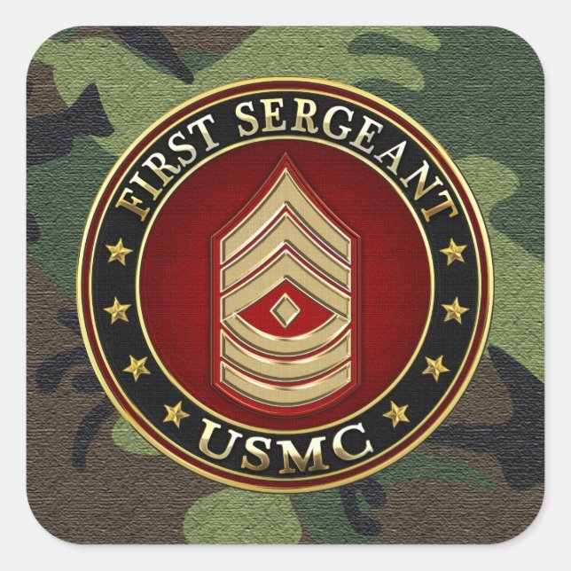 Pegatina Cuadrada Marines Estadounidenses: Primer Sargento (USMC 1st (Anverso)