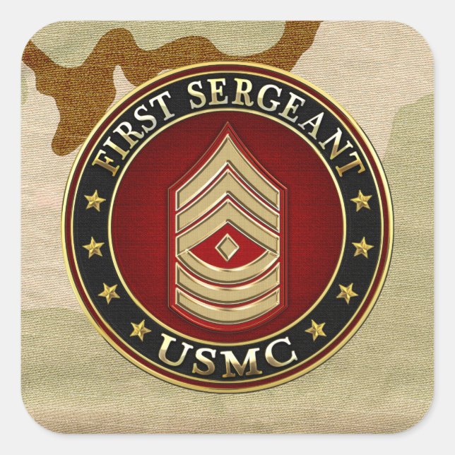 Pegatina Cuadrada Marines Estadounidenses: Primer Sargento (USMC 1st (Anverso)