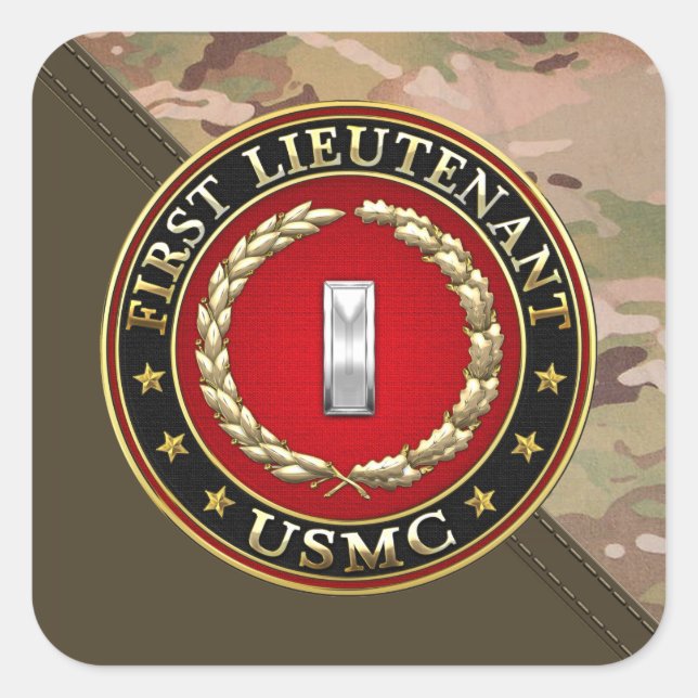 Pegatina Cuadrada Marines Estadounidenses: Primer Teniente (USMC 1st (Anverso)