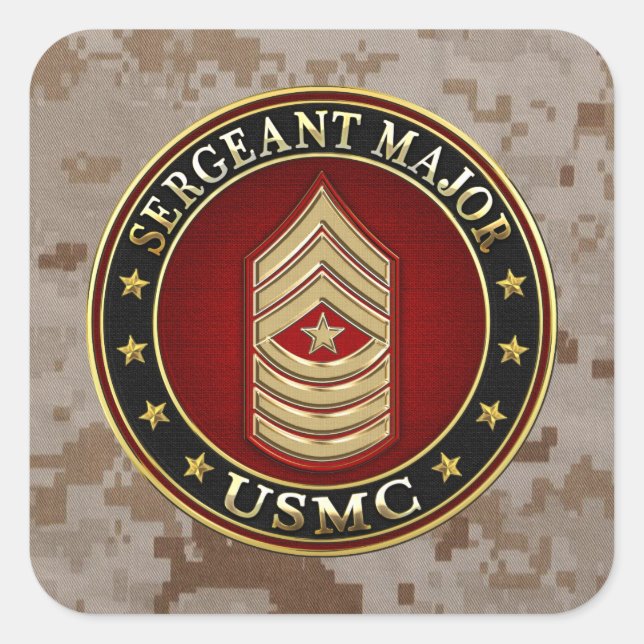Pegatina Cuadrada Marines Estadounidenses: Sargento Mayor (USMC SgtM (Anverso)
