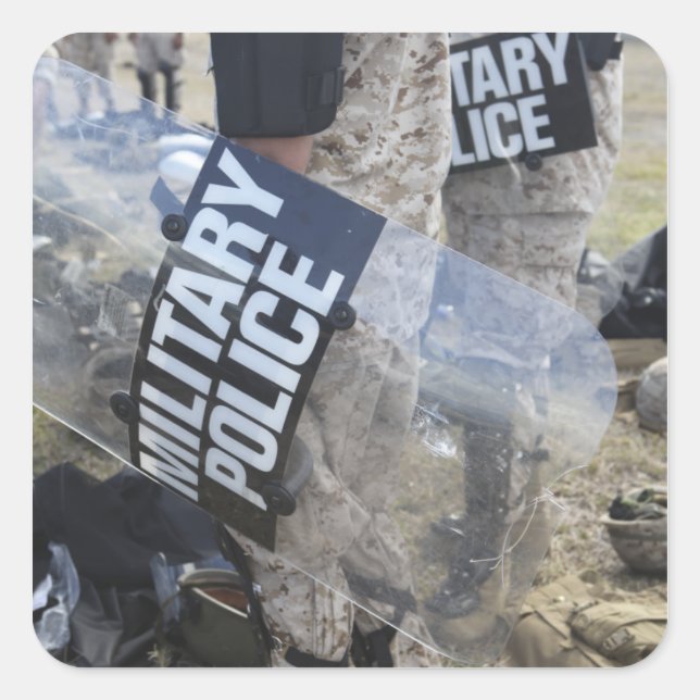 Pegatina Cuadrada Marines y marineros estadounidenses con equipo ant (Anverso)