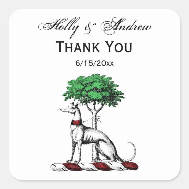 Pegatina Cuadrada Marioneta Greyhound Con Emblema Escudo Heráldico D (Anverso)