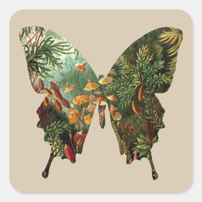 Pegatina Cuadrada Mariposa abstracta (Anverso)